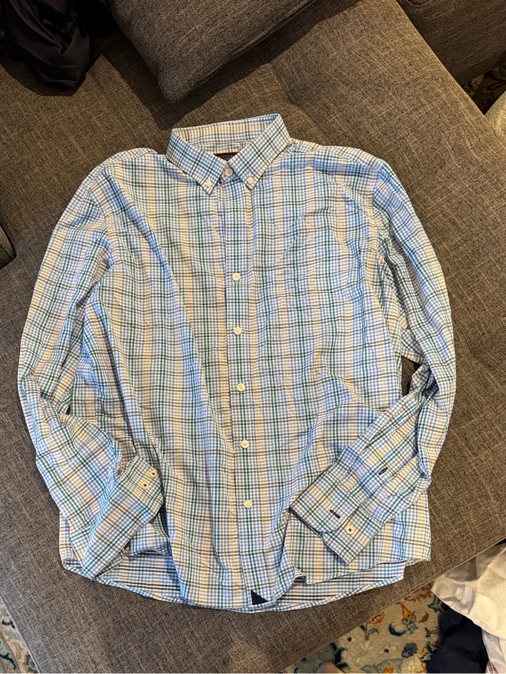 Like New UNTUCKit Men's Light Blue Multi-Check Button-Down Shirt- Large